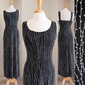 90s Vintage Black Bodycon Stretch Curve Hugging Retro Chic Fitted Maxi Dress